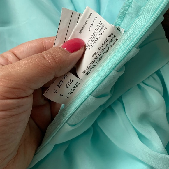 MORI LEE BY MADELINE GARDNER - light aqua / Tiffany blue mini bridesmaid dress - Picture 15 of 16